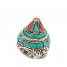 Ring Afghani 925 Sterling Silver Natural Coral Turquoise Gem Stone Handmade D439